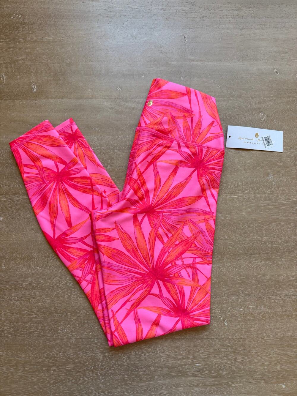 Spiritual Gangster Leggings Size Small - Pink with Orange Palm Print - NWT
